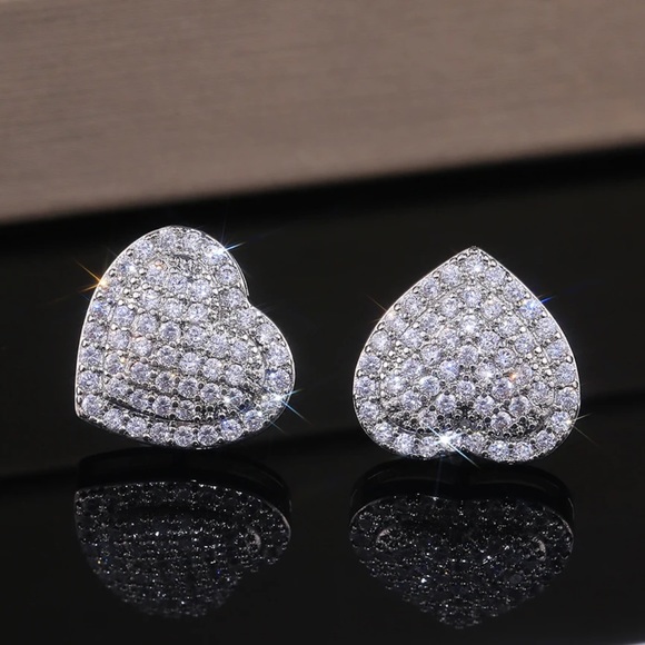 Silver Crystal Heart Stud Earrings - Picture 7 of 9